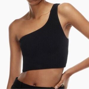 Babaton Sculpt Knit One Shoulder Cropped Tank Black | Aritzia Size S